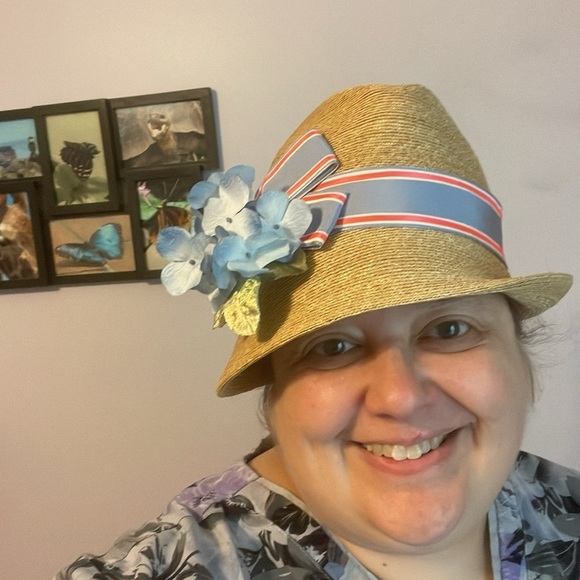 Jill Courtemanche Millinery NYC Straw Cloche Hat Flowers Ribbon Bow OS main image 4